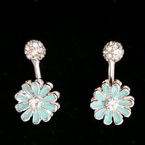 Turquoise Enamel Daisy and Ball Post Earrings